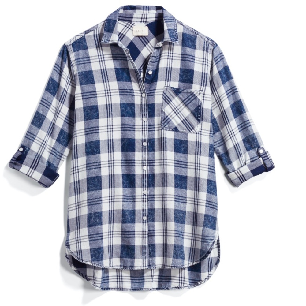 Blue and White Plaid Button Down